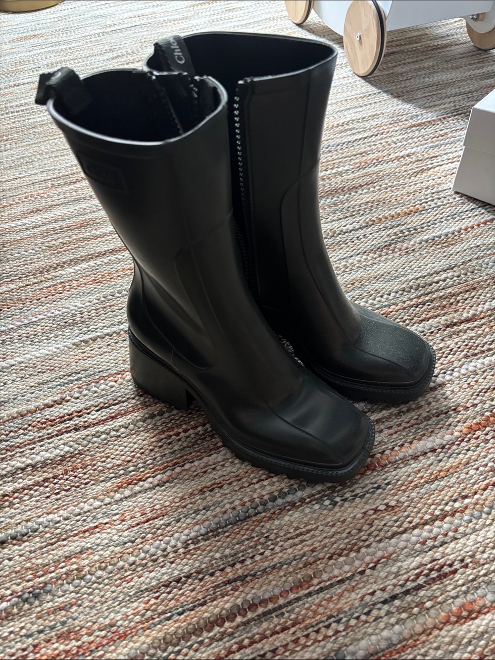 Chloe Black Mid-Calf Chunky Rain Boots